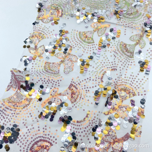 Poly Paillettes stickat mesh broderi sequin mesh tyg